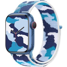 CoverZone Apple Watch 6 Uyumlu Kamuflaj Desenli Kayış 42-44 mm Hasır Örgü Mavi Kordon