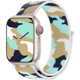 CoverZone Apple Watch 6 Uyumlu Kamuflaj Desenli Kayış 42-44 mm Hasır Örgü Turkuaz Kordon