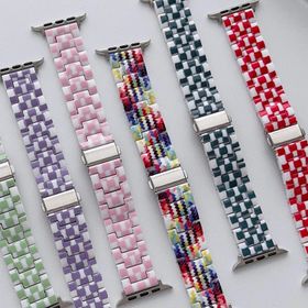 CoverZone Apple Watch 6 Uyumlu Metal Toka Tasarımlı 38-40 mm Double Color Desenli Sarı Beyaz Kordon