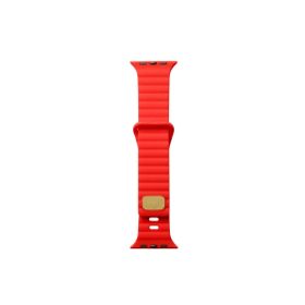 CoverZone Apple Watch 6 Uyumlu Metal Toka Tasarımlı 38-40 mm Strip Kabartmalı Kırmızı Kordon