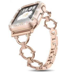 CoverZone Apple Watch 7 41 mm Dias Metal Halkalı Tasarım Rose Gold Kordon