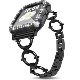 CoverZone Apple Watch 7 41 mm Dias Metal Halkalı Tasarım Siyah Kordon