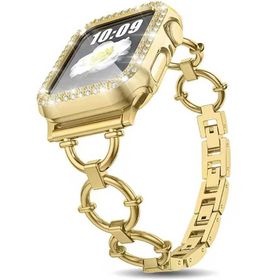 CoverZone Apple Watch 7 45 mm Dias Metal Halkalı Tasarım Gold Kordon