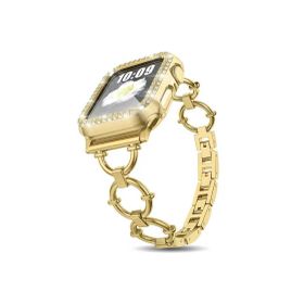 CoverZone Apple Watch 7 45 mm Dias Metal Halkalı Tasarım Gold Kordon