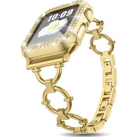 CoverZone Apple Watch 7 45 mm Dias Metal Halkalı Tasarım Gold Kordon