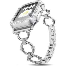 CoverZone Apple Watch 7 45 mm Dias Metal Halkalı Tasarım Gümüş Kordon