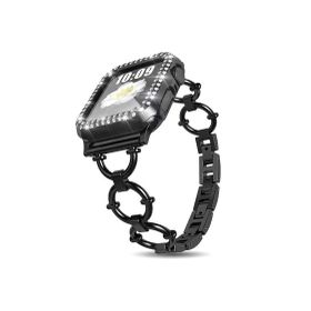 CoverZone Apple Watch 7 45 mm Dias Metal Halkalı Tasarım Siyah Kordon