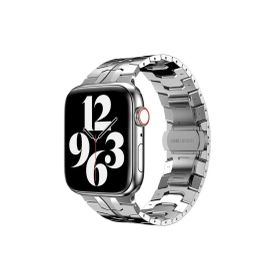 CoverZone Apple Watch 7 45 mm Uyumlu Mahrez Metal Gümüş Kordon