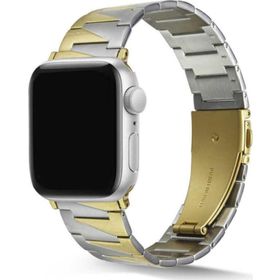 CoverZone Apple Watch 7 45 mm Uyumlu Z Type Model Metal Gümüş Gold Kordon