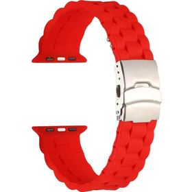CoverZone Apple Watch 7 Kırmızı 41 mm İle Uyumlu Metal Toka Delikli Ayarlanabilir Panoply Silikon Kordon