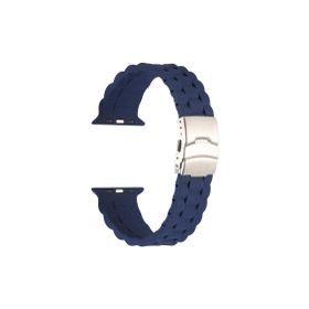 CoverZone Apple Watch 7 Lacivert 45 mm İle Uyumlu Metal Toka Delikli Ayarlanabilir Panoply Silikon Kordon