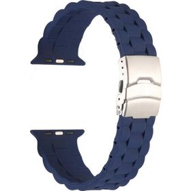 CoverZone Apple Watch 7 Lacivert 45 mm İle Uyumlu Metal Toka Delikli Ayarlanabilir Panoply Silikon Kordon