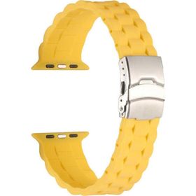 CoverZone Apple Watch 7 Sarı 41 mm İle Uyumlu Metal Toka Delikli Ayarlanabilir Panoply Silikon Kordon