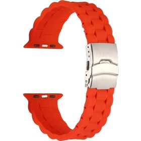 CoverZone Apple Watch 7 Turuncu 41 mm İle Uyumlu Metal Toka Delikli Ayarlanabilir Panoply Silikon Kordon