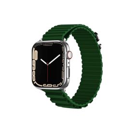 CoverZone Apple Watch 7 Uyumlu 45 mm Parçalı Çizgili Tasarım Denouement Kayış Koyu Yeşil Kordon