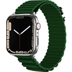 CoverZone Apple Watch 7 Uyumlu 45 mm Parçalı Çizgili Tasarım Denouement Kayış Koyu Yeşil Kordon