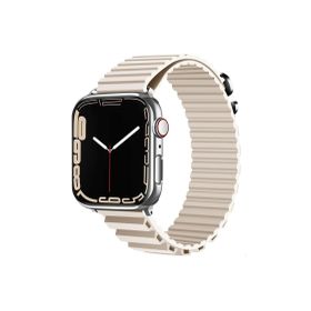 CoverZone Apple Watch 7 Uyumlu 45 mm Parçalı Çizgili Tasarım Denouement Kayış Krem Kordon