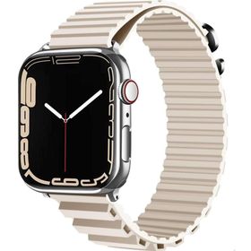CoverZone Apple Watch 7 Uyumlu 45 mm Parçalı Çizgili Tasarım Denouement Kayış Krem Kordon
