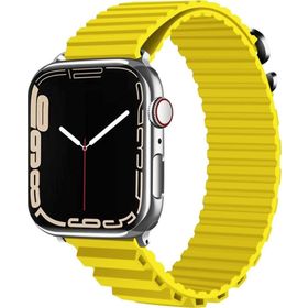 CoverZone Apple Watch 7 Uyumlu 45 mm Parçalı Çizgili Tasarım Denouement Kayış Sarı Kordon