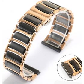 CoverZone Apple Watch 7 Uyumlu Paslanmaz Seramik 45 mm Denouement Metal Rose Gold Siyah Kordon
