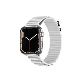 CoverZone Apple Watch Ultra Uyumlu 49 mm Parçalı Çizgili Tasarım Denouement Kayış Beyaz Kordon