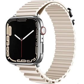 CoverZone Apple Watch Ultra Uyumlu 49 mm Parçalı Çizgili Tasarım Denouement Kayış Krem Kordon
