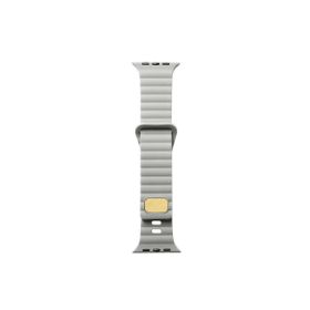 CoverZone Apple Watch Ultra Uyumlu Metal Toka Tasarımlı 49 mm Strip Kabartmalı Krem Kordon