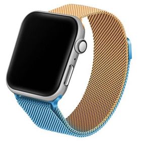 CoverZone Apple Watch7 41 mm Hasır Örme Metal Vistoso Gold Mavi Kordon