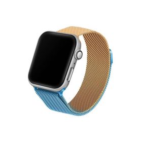 CoverZone Apple Watch7 41 mm Hasır Örme Metal Vistoso Gold Mavi Kordon