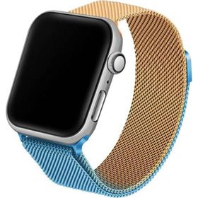 CoverZone Apple Watch7 41 mm Hasır Örme Metal Vistoso Gold Mavi Kordon