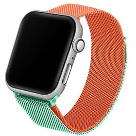 CoverZone Apple Watch7 45 mm Hasır Örme Metal Vistoso Yeşil Turuncu Kordon