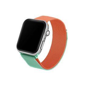 CoverZone Apple Watch7 45 mm Hasır Örme Metal Vistoso Yeşil Turuncu Kordon