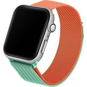 CoverZone Apple Watch7 45 mm Hasır Örme Metal Vistoso Yeşil Turuncu Kordon