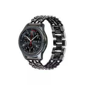CoverZone Huawei Watch GT 3 Pro Uyumlu 46 mm Zincir Halkalı Metal Örgülü Siyah Kordon