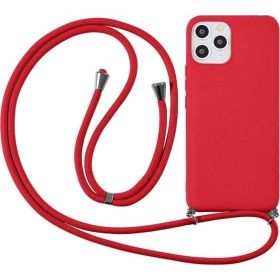CoverZone iPhone 11 Pro İpli Boyun Askılı Silikon Kadife İç Yüzeyli Epiphany Kırmızı Cep Telefonu Kılıfı