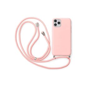 CoverZone iPhone 11 Pro Max İpli Boyun Askılı Silikon Kadife İç Yüzeyli Epiphany Pembe Cep Telefonu Kılıfı
