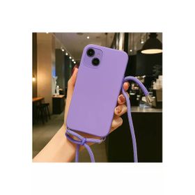 CoverZone iPhone 12 İpli Boyun Askılı Silikon Kadife İç Yüzeyli Epiphany Lila Cep Telefonu Kılıfı