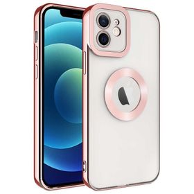 CoverZone iPhone 12 Kamera Korumalı Logo Gösteren Colored Z-Omega Rosegold Cep Telefonu Arka Kapak