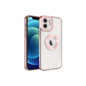 CoverZone iPhone 12 Kamera Korumalı Logo Gösteren Colored Z-Omega Rosegold Cep Telefonu Arka Kapak