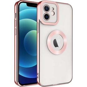 CoverZone iPhone 12 Kamera Korumalı Logo Gösteren Colored Z-Omega Rosegold Cep Telefonu Arka Kapak