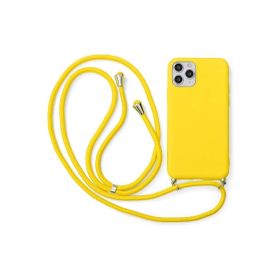 CoverZone iPhone 12 Pro İpli Boyun Askılı Silikon Kadife İç Yüzeyli Epiphany Sarı Cep Telefonu Kılıfı