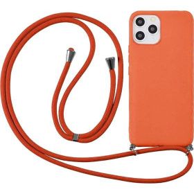 CoverZone iPhone 12 Pro İpli Boyun Askılı Silikon Kadife İç Yüzeyli Epiphany Turuncu Cep Telefonu Kılıfı