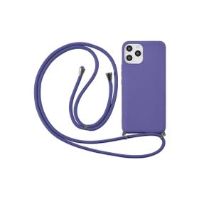 CoverZone iPhone 12 Pro Max İpli Boyun Askılı Silikon Kadife İç Yüzeyli Epiphany Lila Cep Telefonu Kılıfı