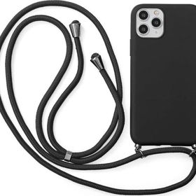 CoverZone iPhone 12 Pro Max İpli Boyun Askılı Silikon Kadife İç Yüzeyli Epiphany Siyah Cep Telefonu Kılıfı