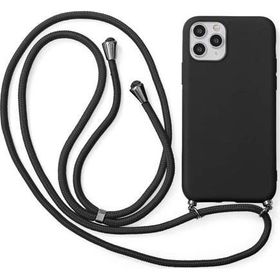 CoverZone iPhone 13 İpli Boyun Askılı Silikon Kadife İç Yüzeyli Epiphany Siyah Cep Telefonu Kılıfı