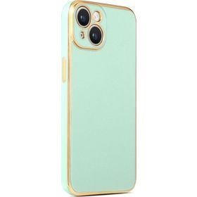 CoverZone iPhone 14 Gold Kenar Pastel Renkli Halcyon Z-Bark Açık Yeşil Cep Telefonu Kılıfı
