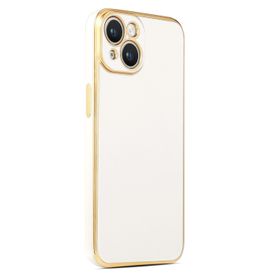 CoverZone iPhone 14 Gold Kenar Pastel Renkli Halcyon Z-Bark Beyaz Cep Telefonu Kılıfı