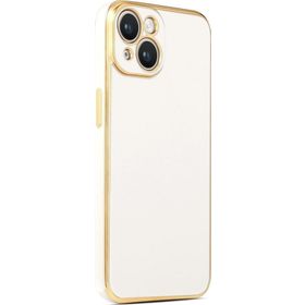 CoverZone iPhone 14 Gold Kenar Pastel Renkli Halcyon Z-Bark Beyaz Cep Telefonu Kılıfı