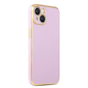 CoverZone iPhone 14 Gold Kenar Pastel Renkli Halcyon Z-Bark Lila Cep Telefonu Kılıfı