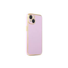CoverZone iPhone 14 Gold Kenar Pastel Renkli Halcyon Z-Bark Lila Cep Telefonu Kılıfı